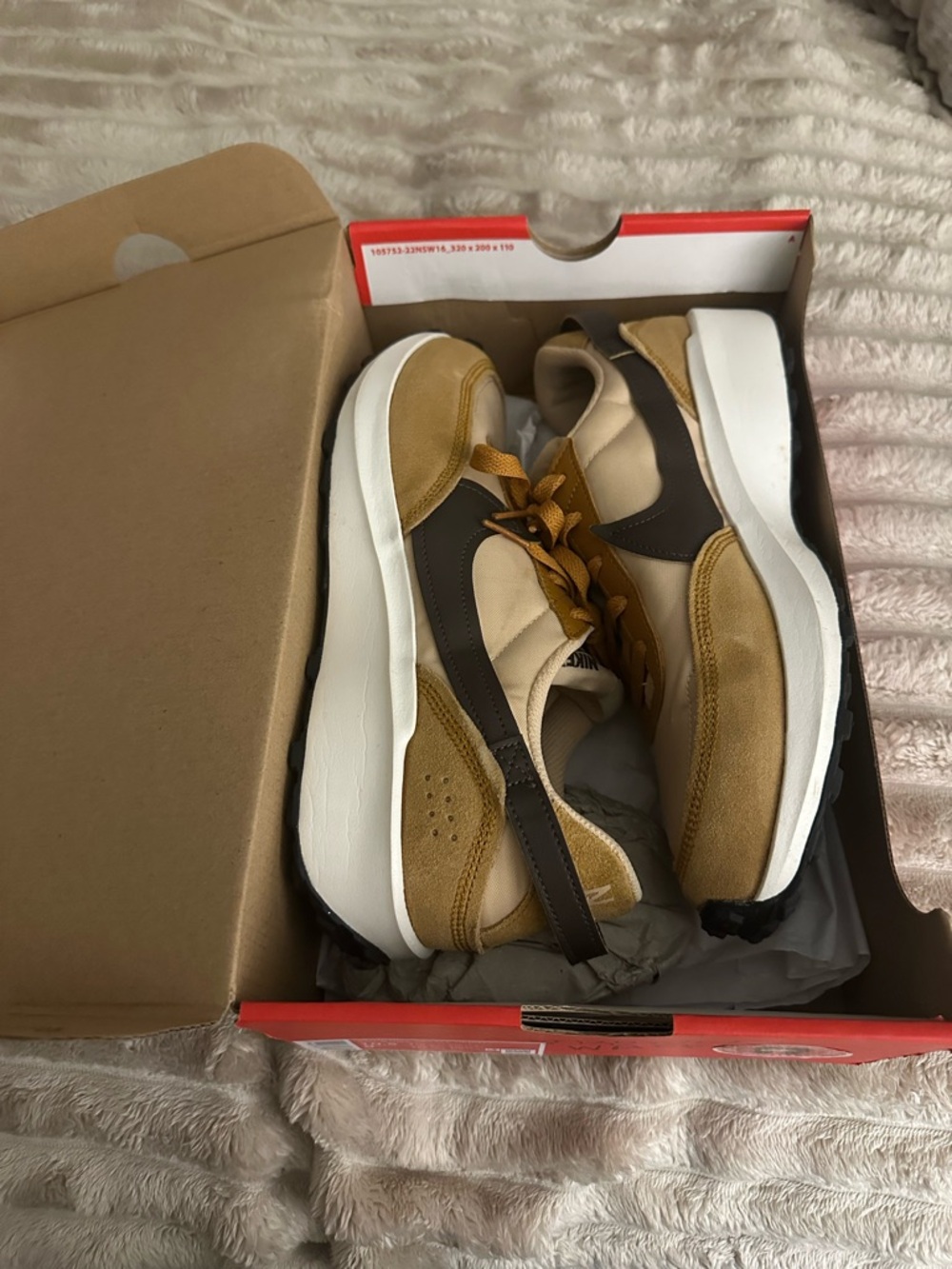 Womens Nike Waffles tan/brown swoosh barley worn  size 10.5